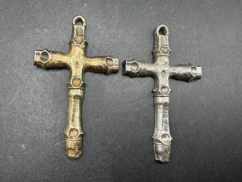 Vintage Sterling Silver 925 Brass Tone Cross Crusifix Religious Pendant Lot of 2